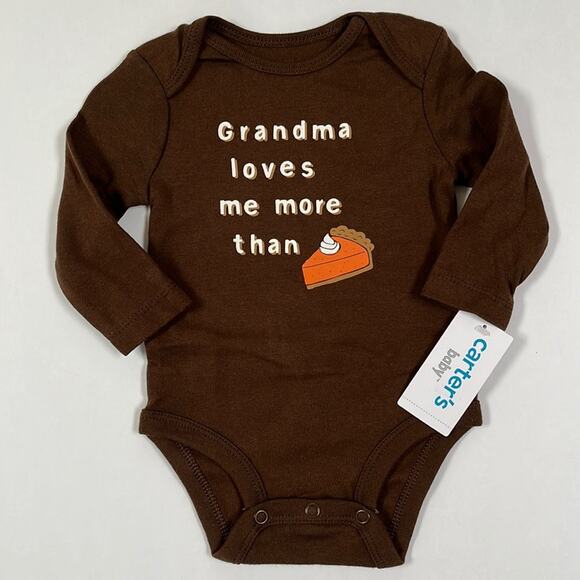 Carters Baby Creeper Size 3M Brown Long Sleeve Snap Crotch Grandma Pumpkin Pie - Picture 1 of 7